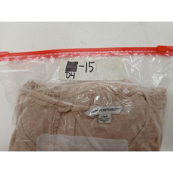 American Eagle Outfitters Tiered Babydoll Top Blouse Large Beige Long Sleeve - Picture 13 of 13